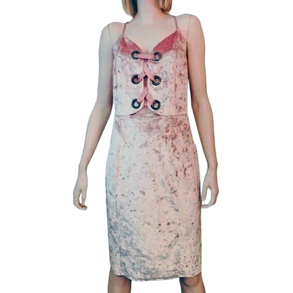 PROJECT RUNWAY Sheath Dress Velvet Grommets Corset Front Bodice Plunge Neck - Picture 4 of 15